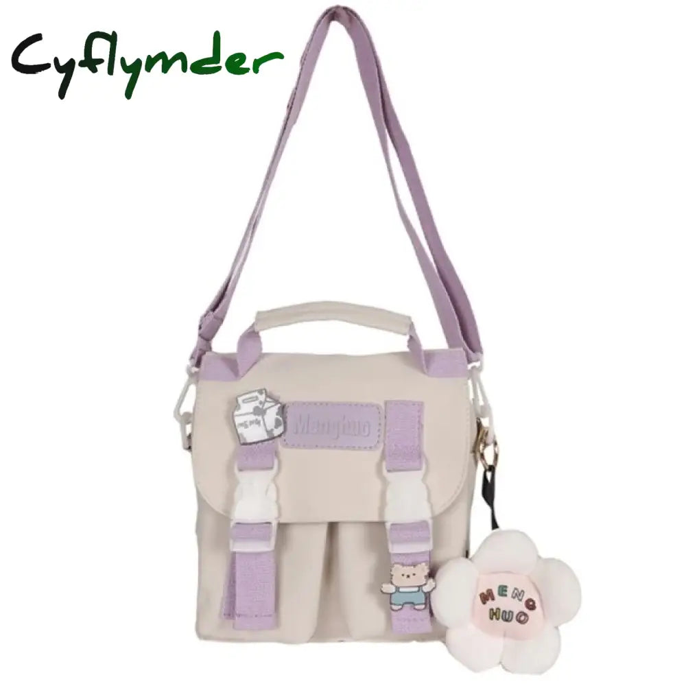 Cyflymder Shopping Bags Women Sweet Kawaii Printed Canvas Leisure Daily Shop Bag Crossbody Purse