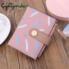 Cyflymder Short Leaf Print Women’s Wallet Soft Pu Leather Credit Card Holder Buckle Two-Fold