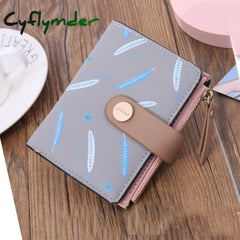 Cyflymder Short Leaf Print Women’s Wallet Soft Pu Leather Credit Card Holder Buckle Two-Fold