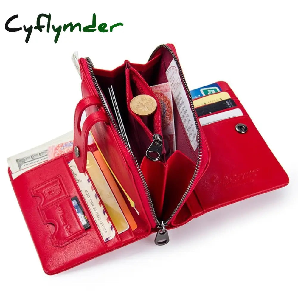 Cyflymder Short Wallet With Zipper Coin Purse Pocket Genuine Leather Women Wallets Small Fashion