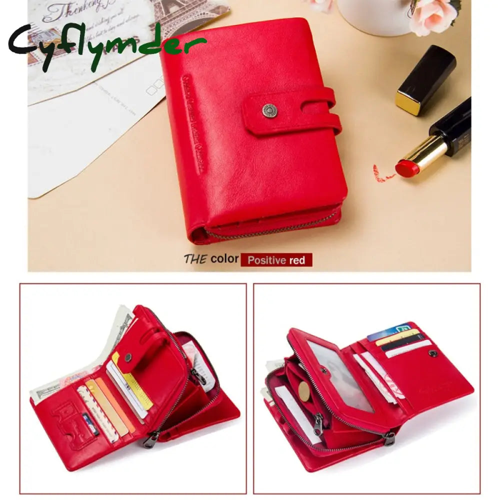 Cyflymder Short Wallet With Zipper Coin Purse Pocket Genuine Leather Women Wallets Small Fashion