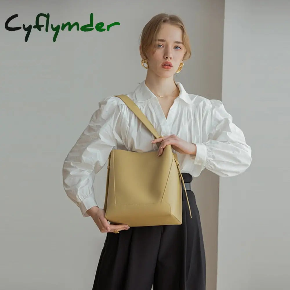 Cyflymder Shoulder Bag For Women Fashion Large Leather Bucket Shopping Dating Bags High Quality