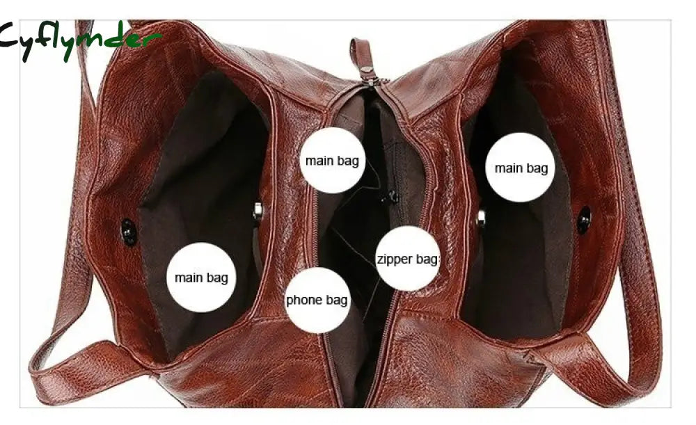 Cyflymder Shoulder Bag For Women Large Capacity Ladies Hand Bags Vintage Pu Leather Designer