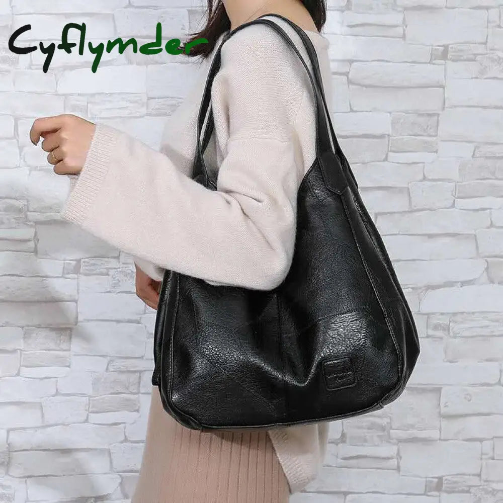 Cyflymder Shoulder Bag For Women Large Capacity Ladies Hand Bags Vintage Pu Leather Designer