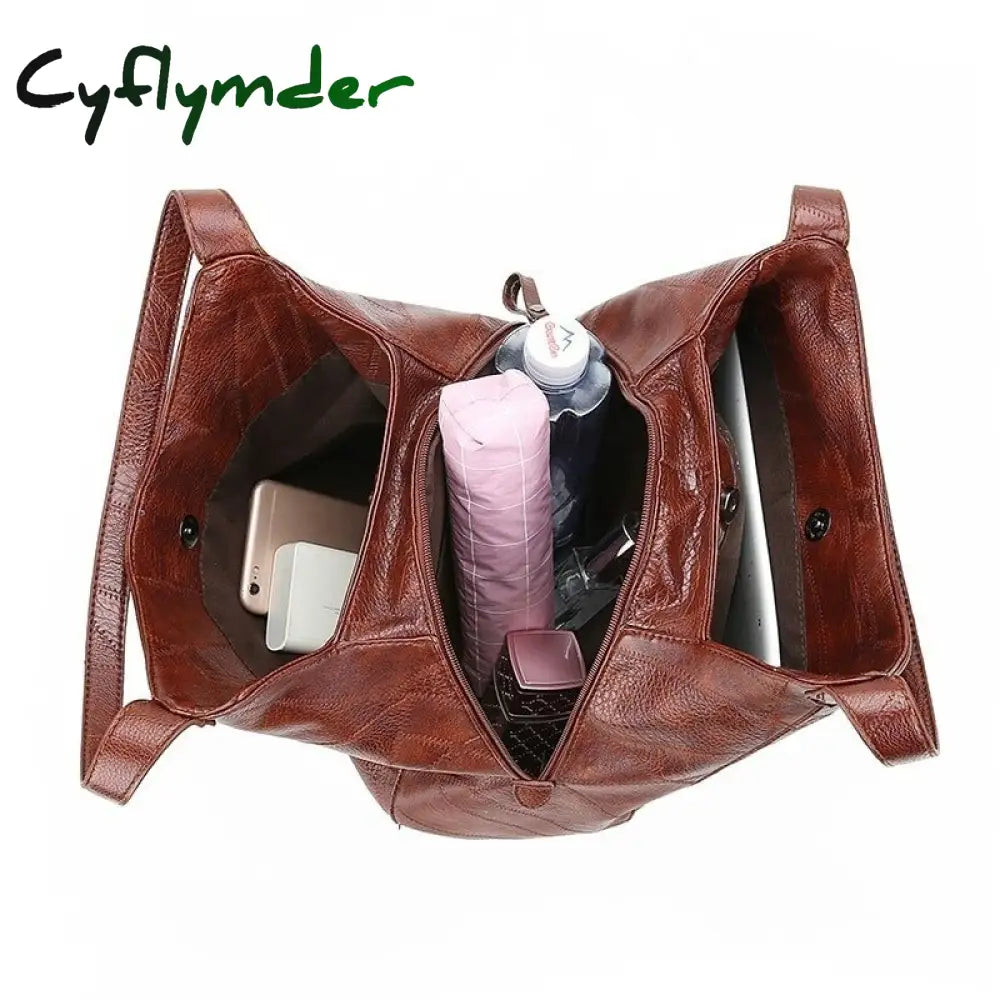 Cyflymder Shoulder Bag For Women Large Capacity Ladies Hand Bags Vintage Pu Leather Designer