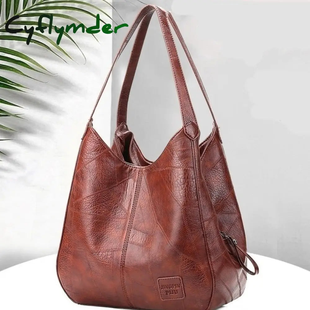Cyflymder Shoulder Bag For Women Large Capacity Ladies Hand Bags Vintage Pu Leather Designer