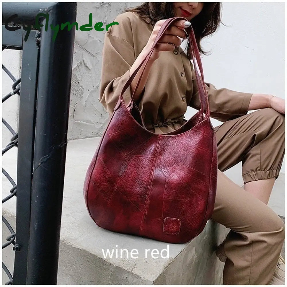 Cyflymder Shoulder Bag For Women Large Capacity Ladies Hand Bags Vintage Pu Leather Designer