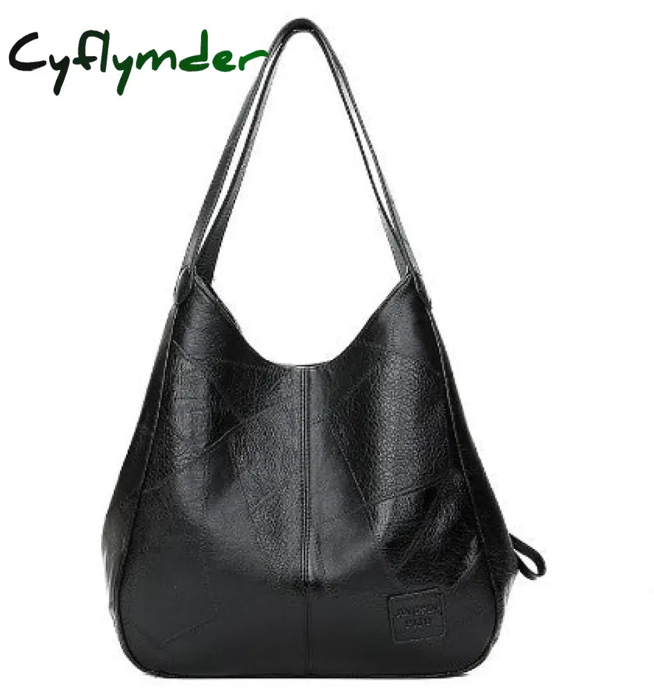 Cyflymder Shoulder Bag For Women Large Capacity Ladies Hand Bags Vintage Pu Leather Designer Black