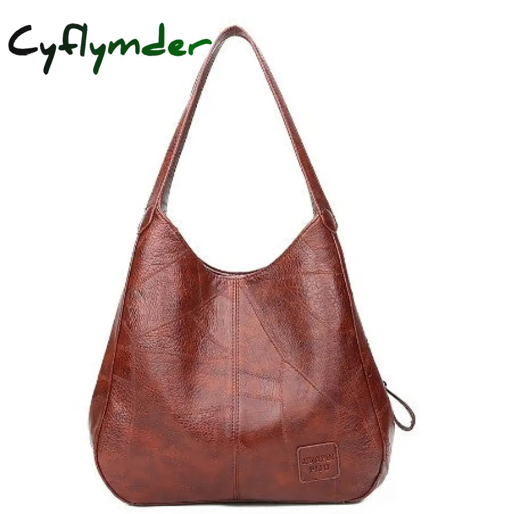 Cyflymder Shoulder Bag For Women Large Capacity Ladies Hand Bags Vintage Pu Leather Designer Brown