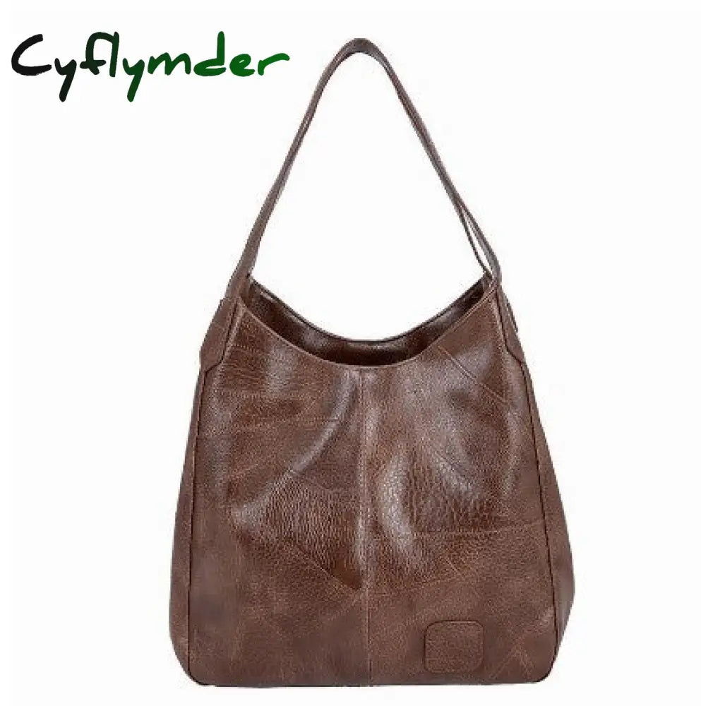 Cyflymder Shoulder Bag For Women Large Capacity Ladies Hand Bags Vintage Pu Leather Designer Coffee