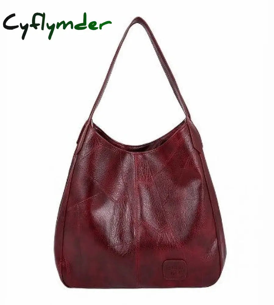 Cyflymder Shoulder Bag For Women Large Capacity Ladies Hand Bags Vintage Pu Leather Designer Wine