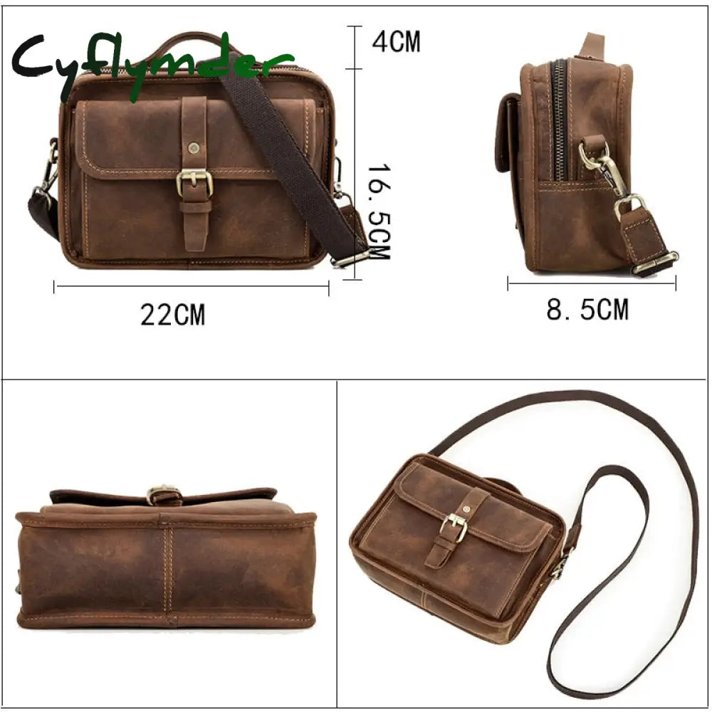 Cyflymder Shoulder Bag Vintage Crossbody Bags High Quality Genuine Leather Handbag Capacity Men