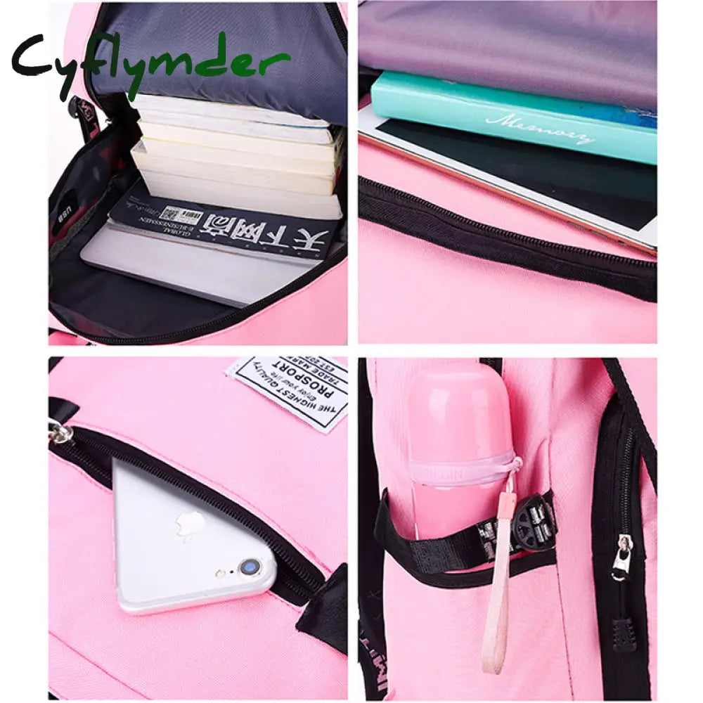 Cyflymder Shoulder Bag Women Girls School Backpacks Anti Theft Usb Charge Backpack Waterproof