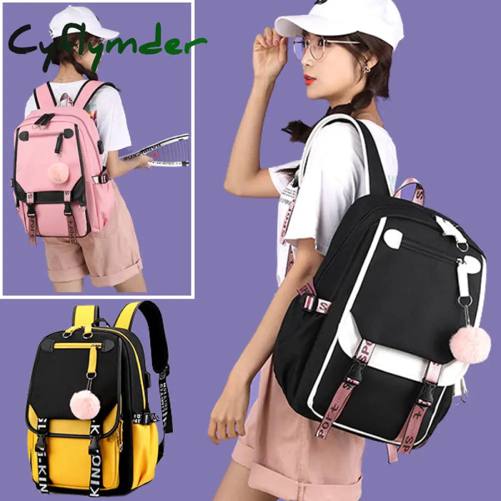 Cyflymder Shoulder Bag Women Girls School Backpacks Anti Theft Usb Charge Backpack Waterproof