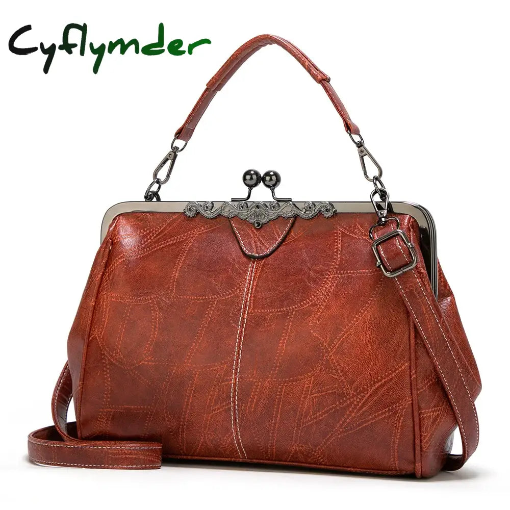 Shoulder Bags Women Retro Frame Purses Girls Crossbody Messenger Bag Small Handbags for Phone Party Faux Oil Leather Clip Bag