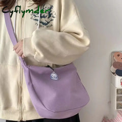 Cyflymder Shoulder Bags Women Solid Harajuku All-Match Simple Multifunction Handbags Large Capacity