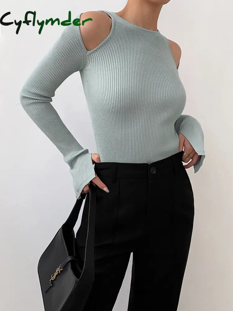 Cyflymder - Shoulder Cut-Out Knit Top Tops