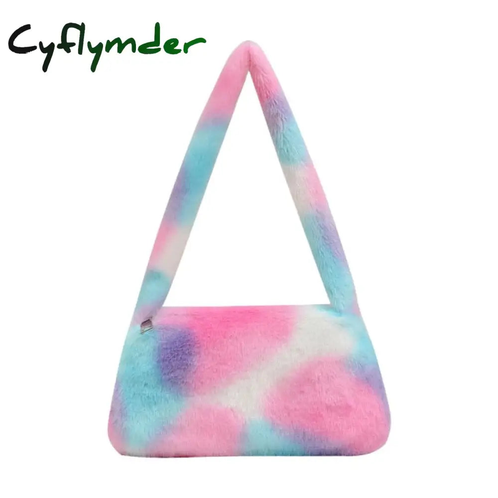 Cyflymder Shoulder Messenger Bag Plush Soft Underarm Fashion Casual Crossbody Bags Women Totes