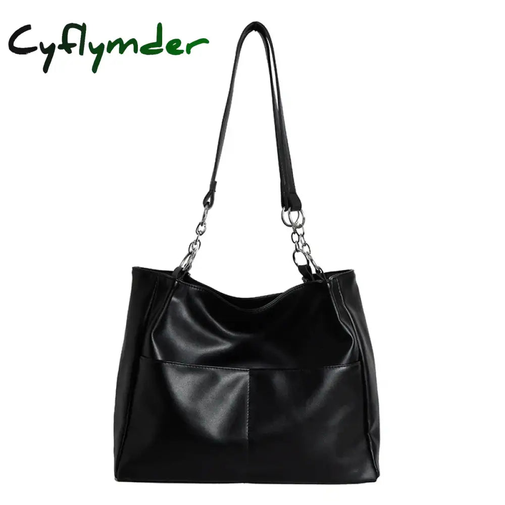 Cyflymder Shoulder Side Bags For Women Vintage Solid Color Simple Large Capacity Big Pu Leather The