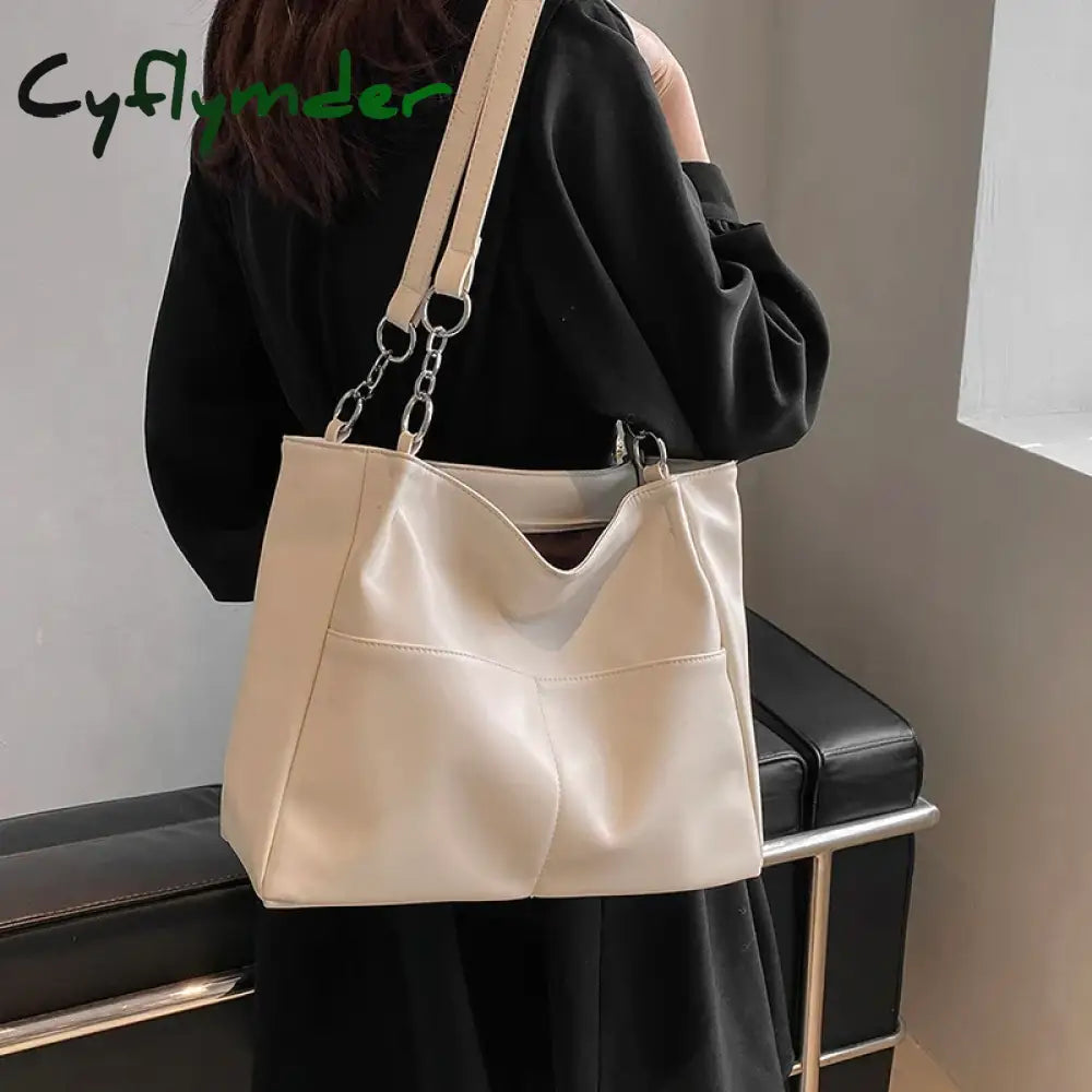 Cyflymder Shoulder Side Bags For Women Vintage Solid Color Simple Large Capacity Big Pu Leather The