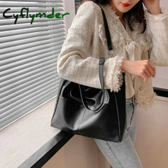 Cyflymder Shoulder Side Bags For Women Vintage Solid Color Simple Large Capacity Big Pu Leather The