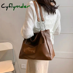 Cyflymder Shoulder Side Bags For Women Vintage Solid Color Simple Large Capacity Big Pu Leather The