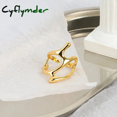 Cyflymder Silver Color Trendy Vintage Elegant Irregular Adjustable Rings For Women Punk Geometric