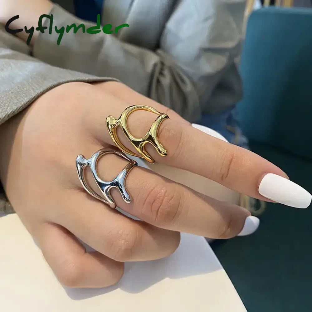 Cyflymder Silver Color Trendy Vintage Elegant Irregular Adjustable Rings For Women Punk Geometric