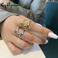 Cyflymder Silver Color Trendy Vintage Elegant Irregular Adjustable Rings For Women Punk Geometric