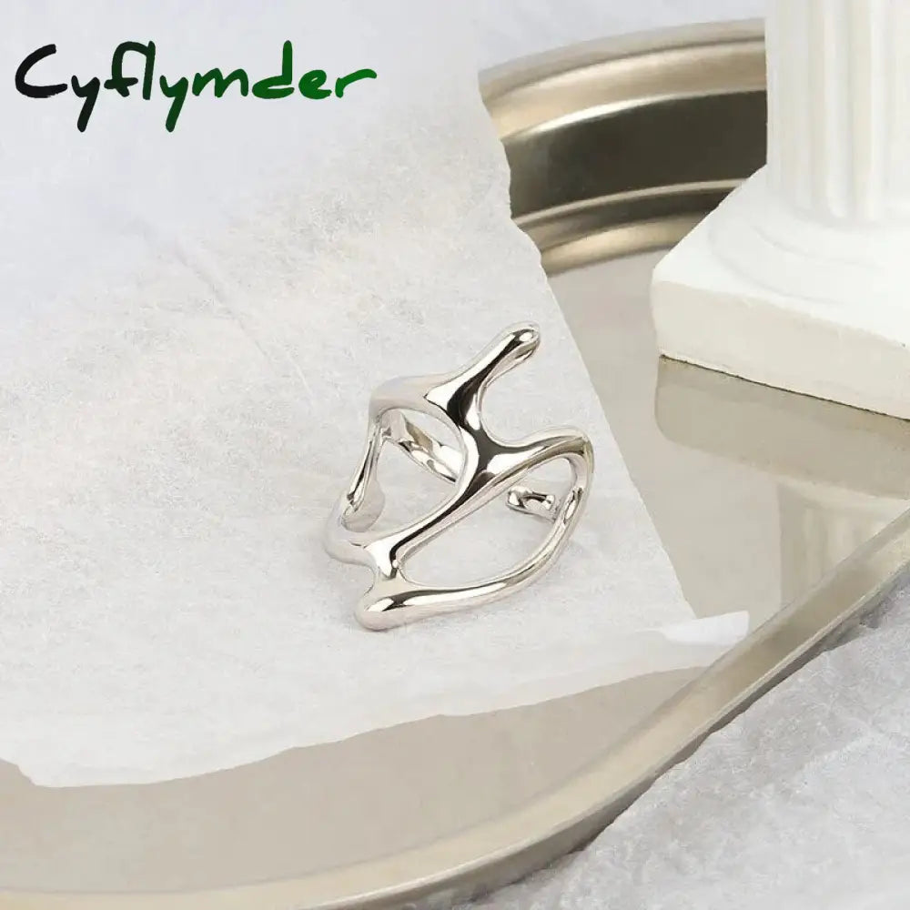 Cyflymder Silver Color Trendy Vintage Elegant Irregular Adjustable Rings For Women Punk Geometric
