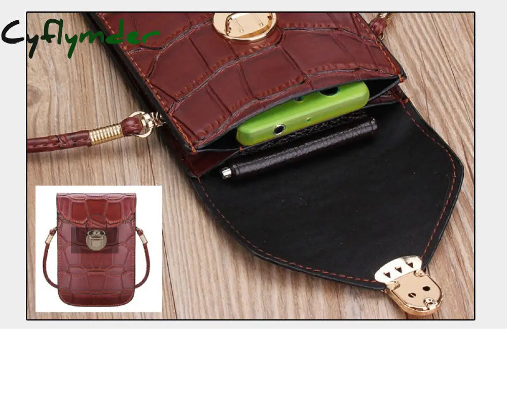 Cyflymder Silver Mobile Phone Mini Bags Small Clutches Shoulder Bag Crocodile Leather Women Handbag