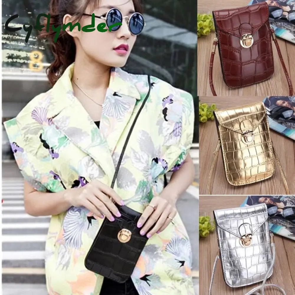 Cyflymder Silver Mobile Phone Mini Bags Small Clutches Shoulder Bag Crocodile Leather Women Handbag