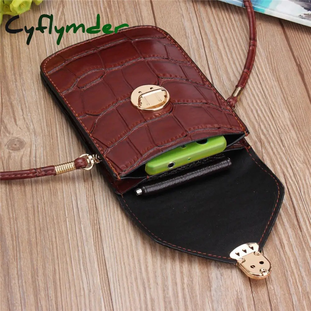 Cyflymder Silver Mobile Phone Mini Bags Small Clutches Shoulder Bag Crocodile Leather Women Handbag