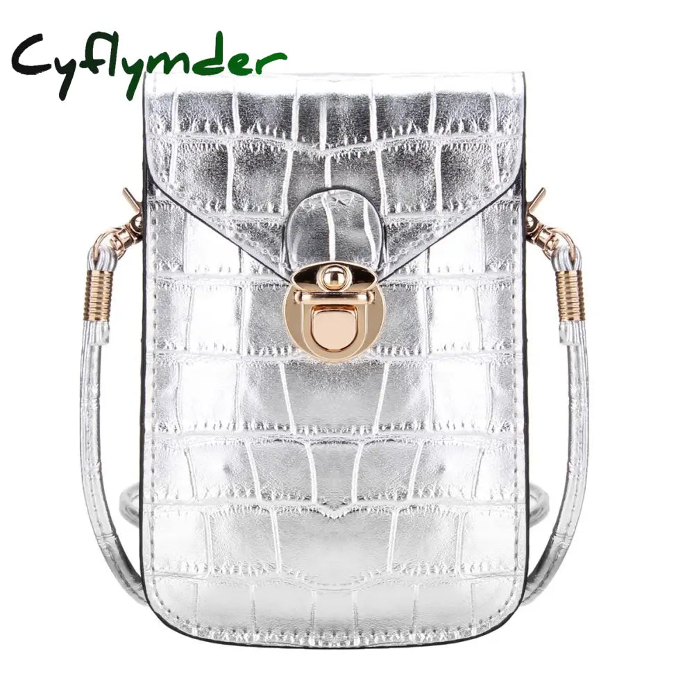 Cyflymder Silver Mobile Phone Mini Bags Small Clutches Shoulder Bag Crocodile Leather Women Handbag