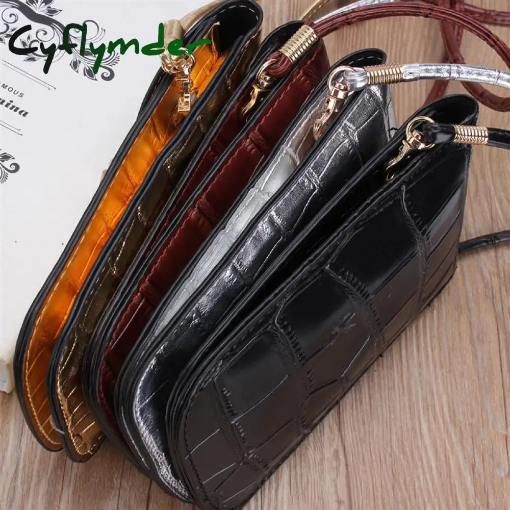 Cyflymder Silver Mobile Phone Mini Bags Small Clutches Shoulder Bag Crocodile Leather Women Handbag