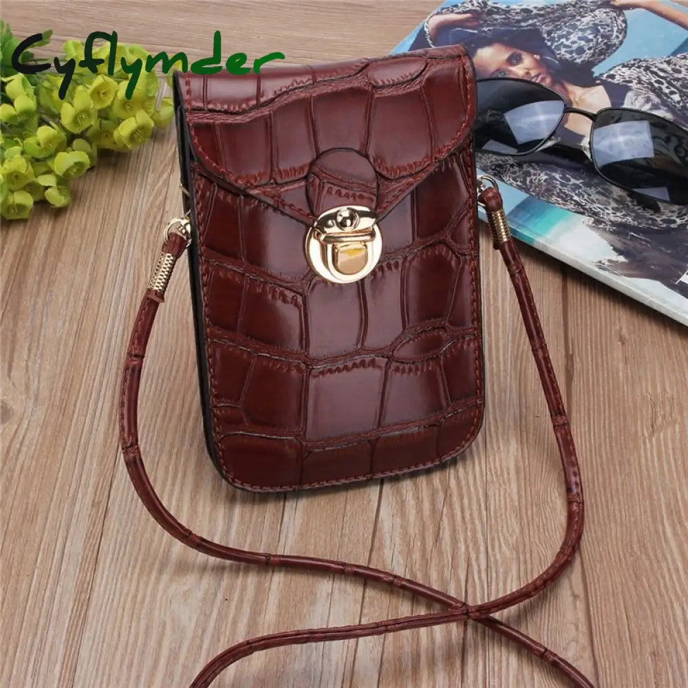 Cyflymder Silver Mobile Phone Mini Bags Small Clutches Shoulder Bag Crocodile Leather Women Handbag