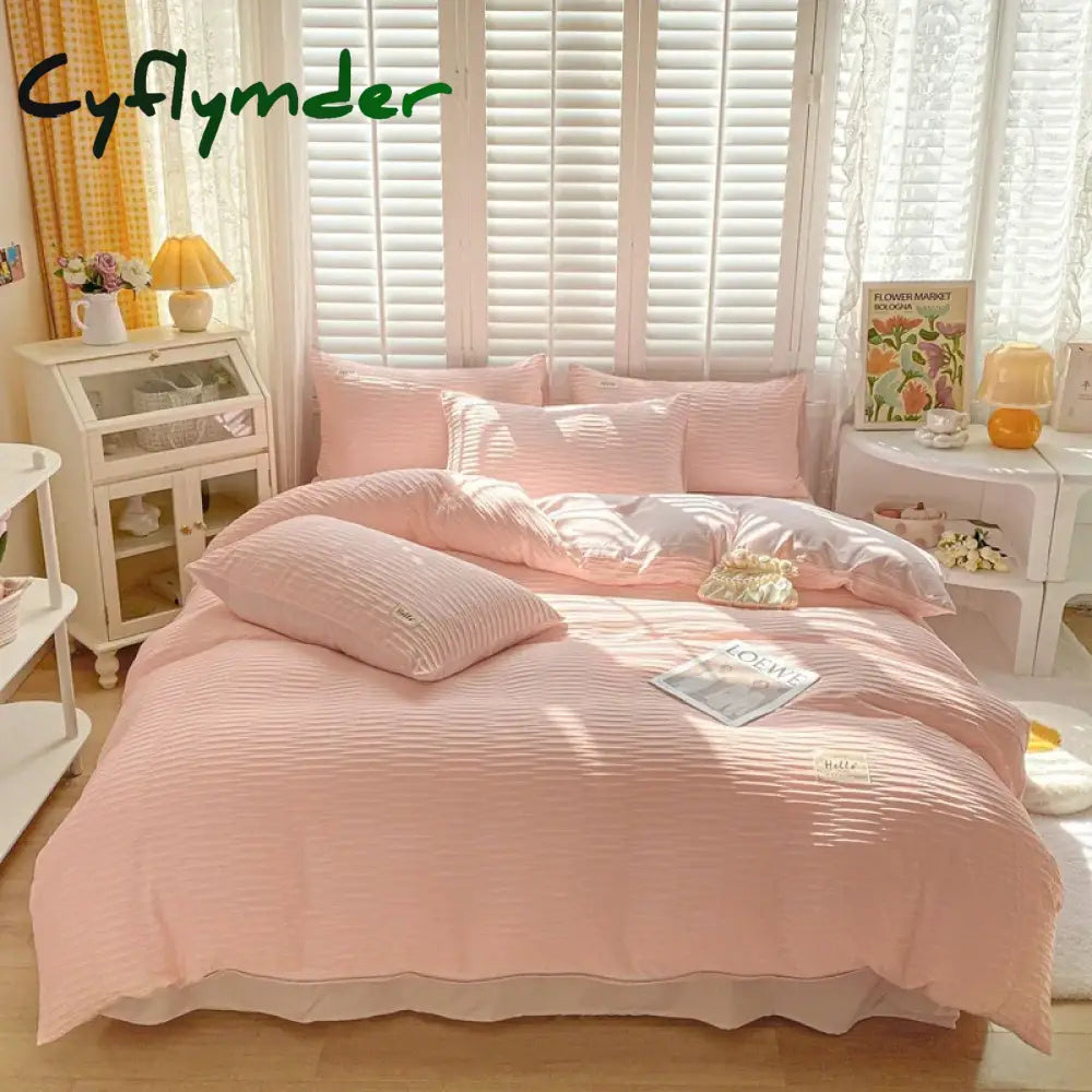 Cyflymder Simple Bubble Yarn Fabric Single Double Bedding Full Set Skin-friendly Duvet Cover Set with Bed Sheet Quilt