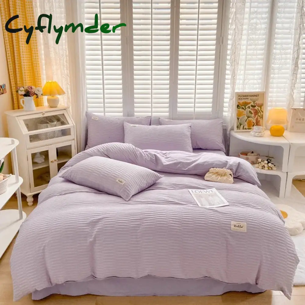 Cyflymder Simple Bubble Yarn Fabric Single Double Bedding Full Set Skin-friendly Duvet Cover Set with Bed Sheet Quilt