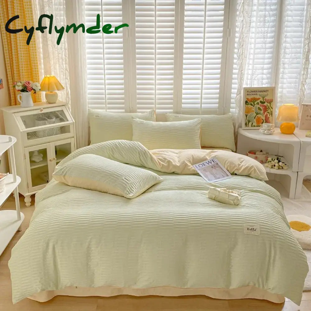 Cyflymder Simple Bubble Yarn Fabric Single Double Bedding Full Set Skin-friendly Duvet Cover Set with Bed Sheet Quilt