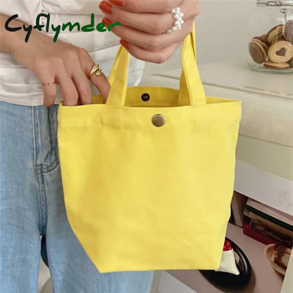 Cyflymder Simple Canvas Bag Women Shoulder Bags Foldable Picnic Pouch Small Tote Black Shopper