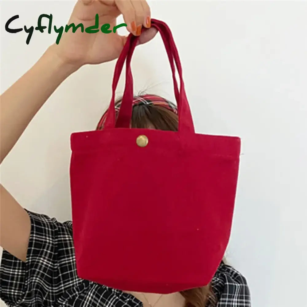 Cyflymder Simple Canvas Bag Women Shoulder Bags Foldable Picnic Pouch Small Tote Black Shopper