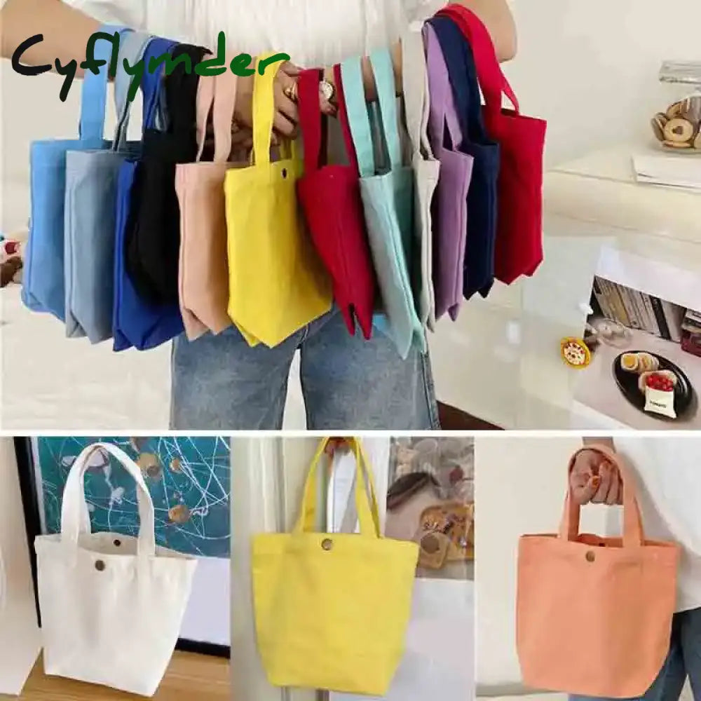 Cyflymder Simple Canvas Bag Women Shoulder Bags Foldable Picnic Pouch Small Tote Black Shopper