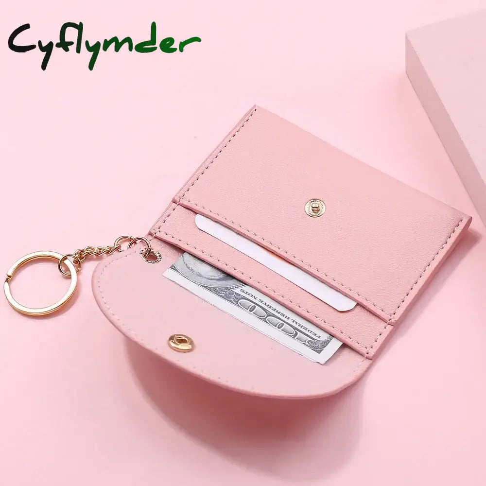 Cyflymder Simple Fashion Pu Leather Coin Purse Women Buckle Ultra-Thin Mini Change Purses Keychain