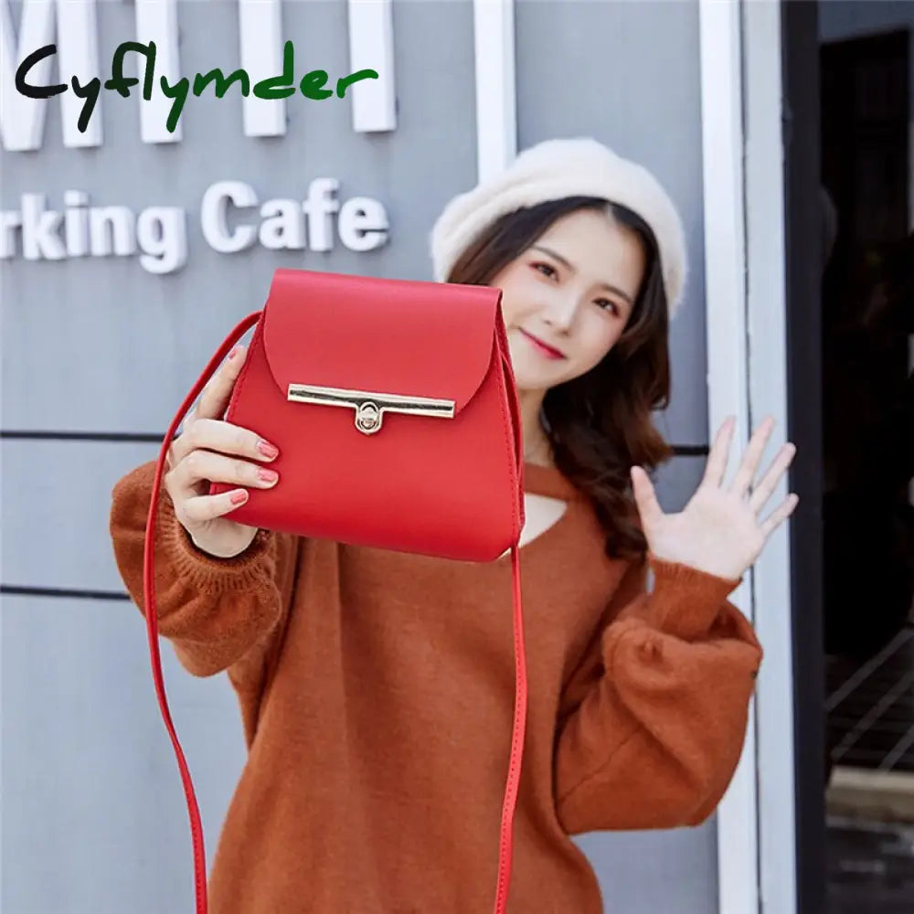 Cyflymder Simple Flap Shoulder Pu Leather Bags For Women Girls Pure Color Mini Messenger Chest Bag