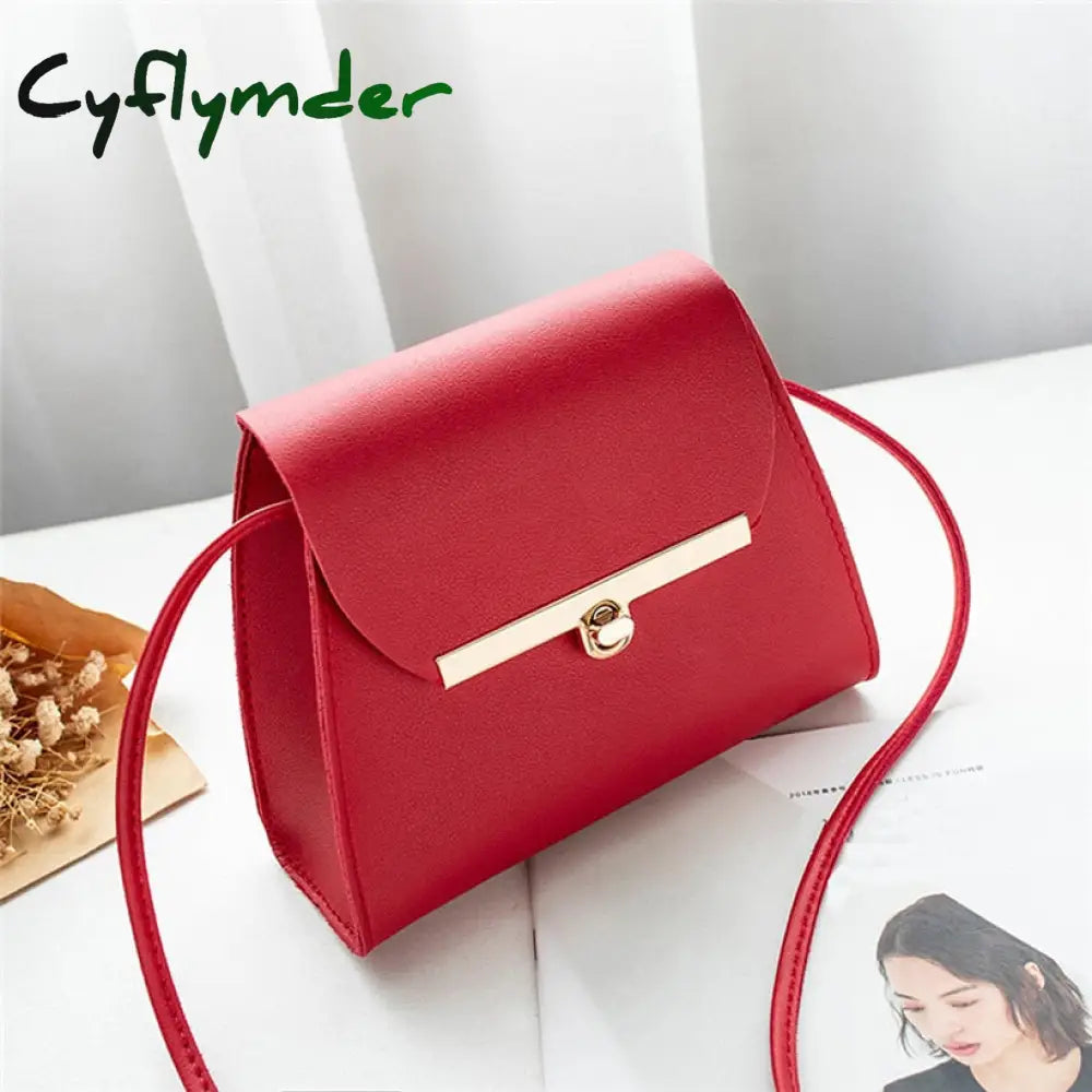 Cyflymder Simple Flap Shoulder Pu Leather Bags For Women Girls Pure Color Mini Messenger Chest Bag