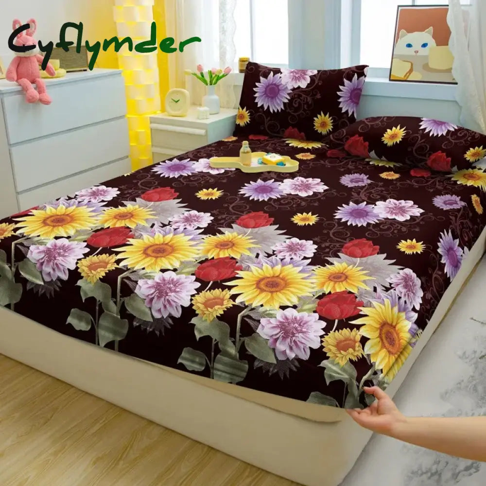 Cyflymder Simple Modern Plant Flower Printed Matte Fitted Sheet Bedroom Printed Bed Cover Bedding (Excluding