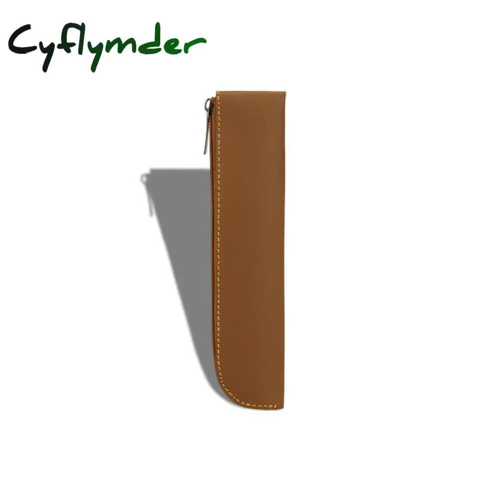 Cyflymder Simple Pen Sleeve Pu Leather Mini Small Bag Zipper Pencil Pouch Stationery Fountain