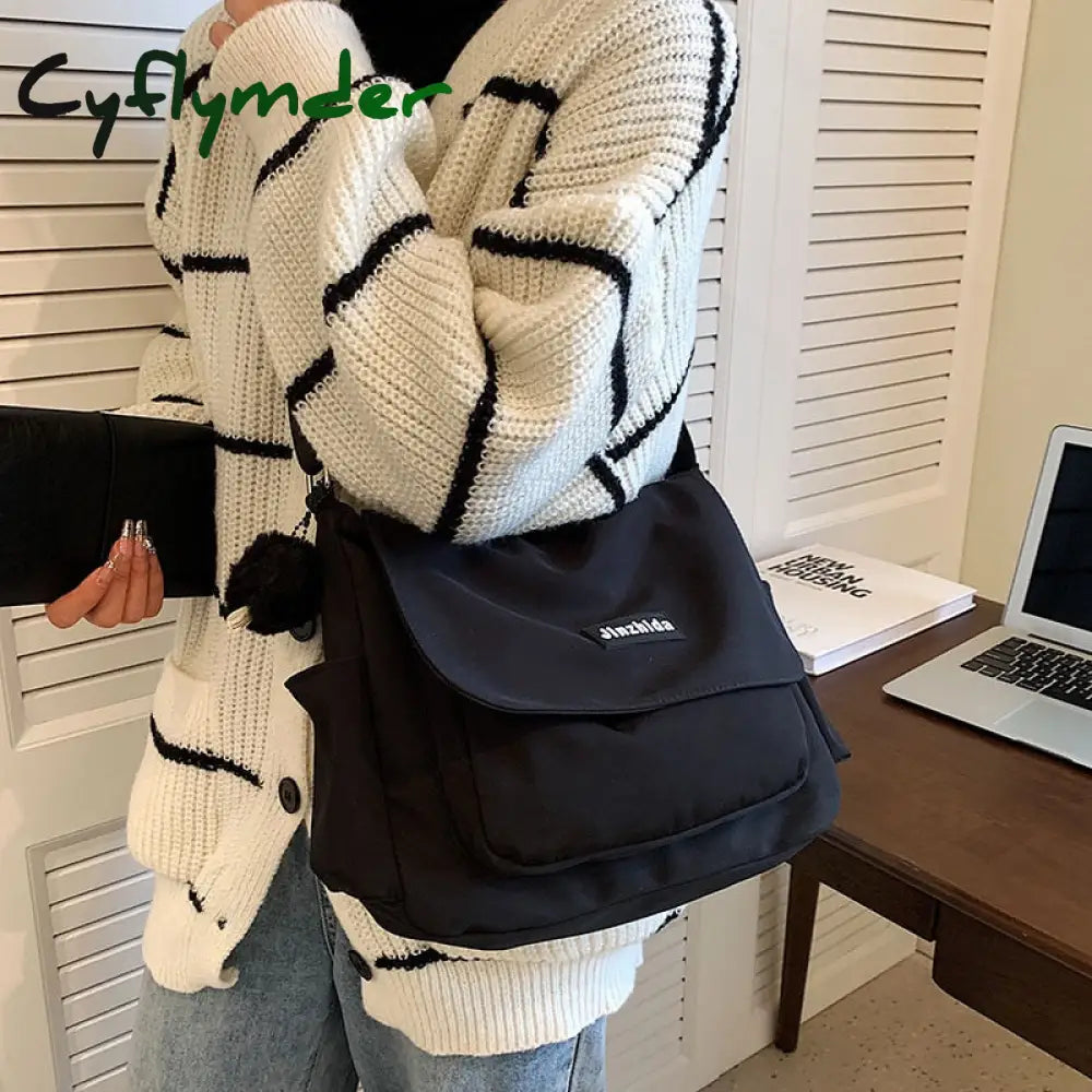 Cyflymder Simple School Student Shoulder Bag Nylon Handbags Solid Color Leisure Large Capacity