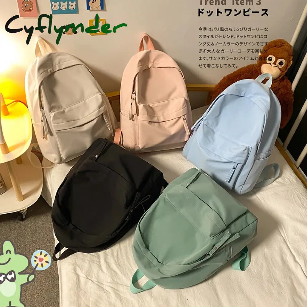 Cyflymder Simple Solid Color Backpack Women Waterproof Nylon School Bags For Teenager Girls Bookbag Lady Travel Backbag