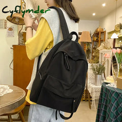 Cyflymder Simple Solid Color Backpack Women Waterproof Nylon School Bags For Teenager Girls Bookbag